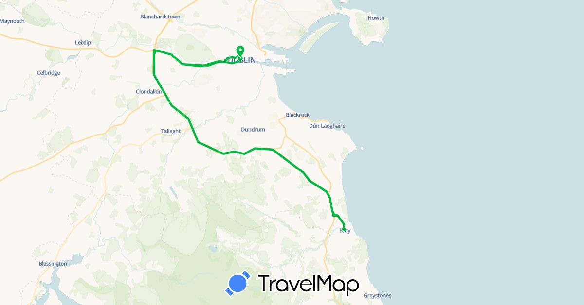 TravelMap itinerary: driving, bus in Ireland (Europe)