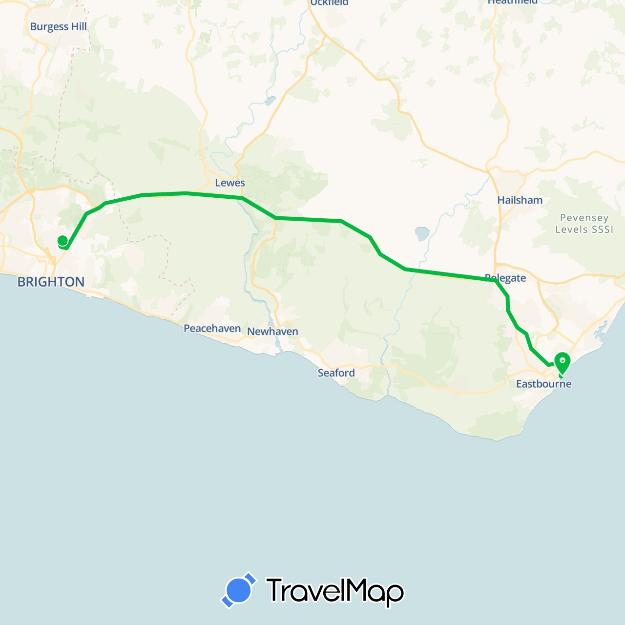 TravelMap itinerary: driving, bus in United Kingdom (Europe)