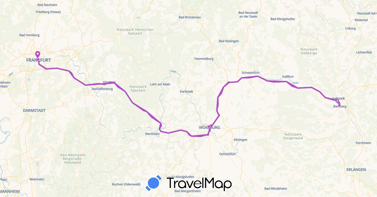 TravelMap itinerary: driving, train in Germany (Europe)