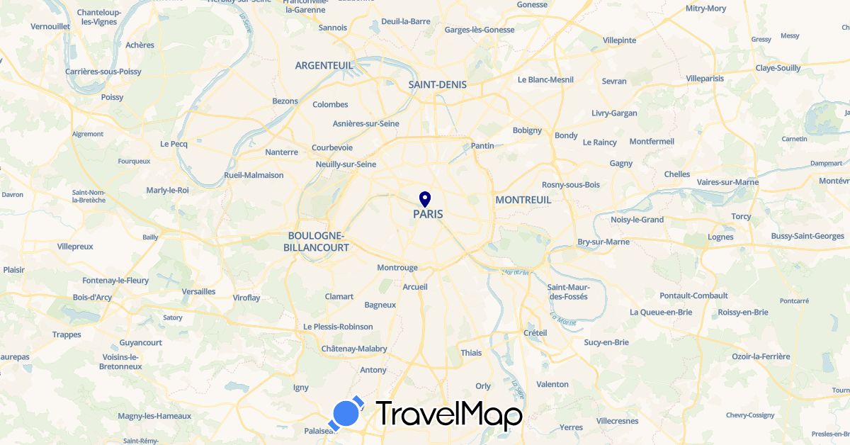 TravelMap itinerary: driving in France (Europe)
