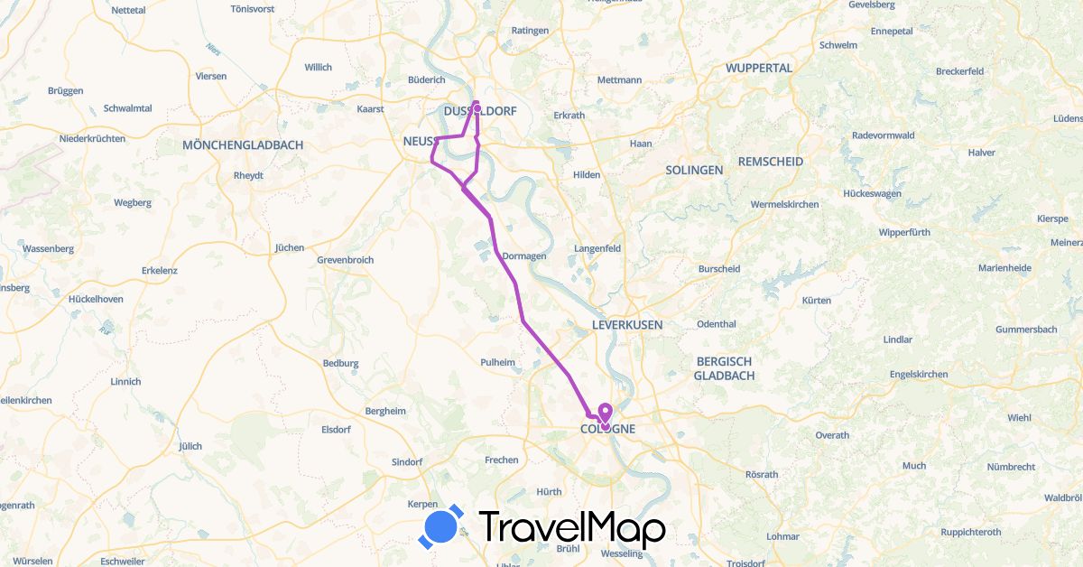 TravelMap itinerary: driving, train in Germany (Europe)