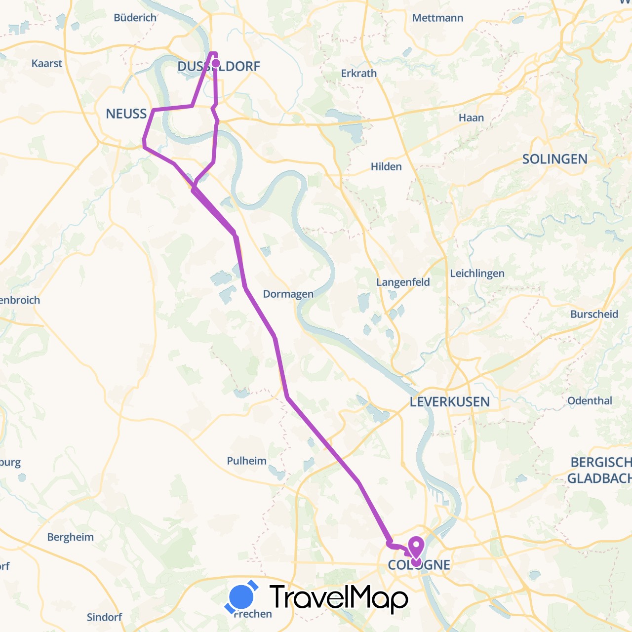 TravelMap itinerary: driving, train in Germany (Europe)