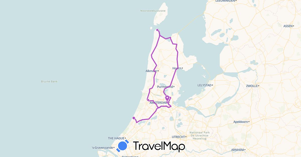 TravelMap itinerary: driving, train in Netherlands (Europe)