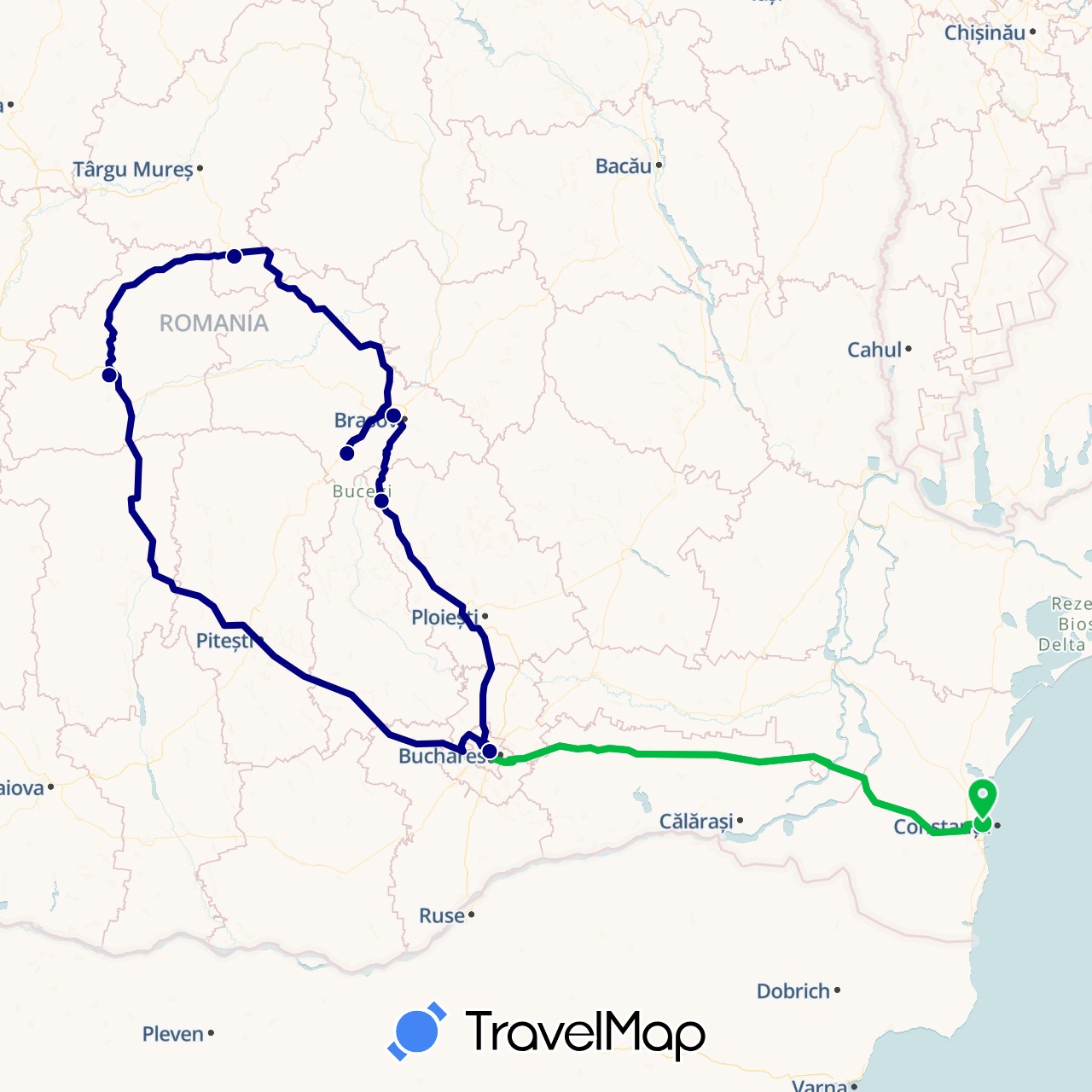 TravelMap itinerary: driving, bus in Romania (Europe)