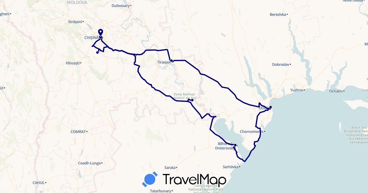 TravelMap itinerary: driving in Moldova, Ukraine (Europe)