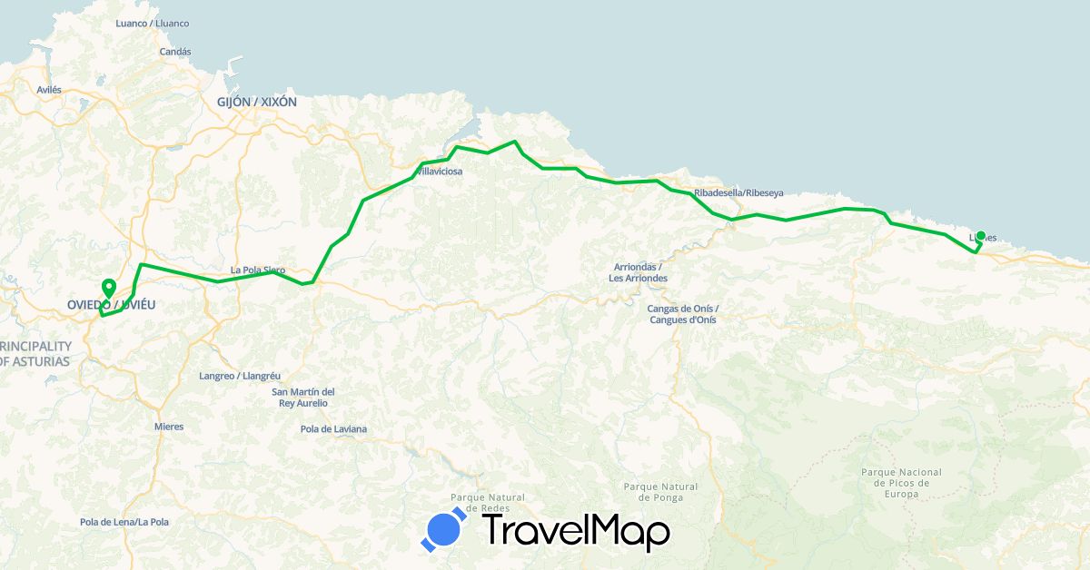 TravelMap itinerary: driving, bus in Spain (Europe)