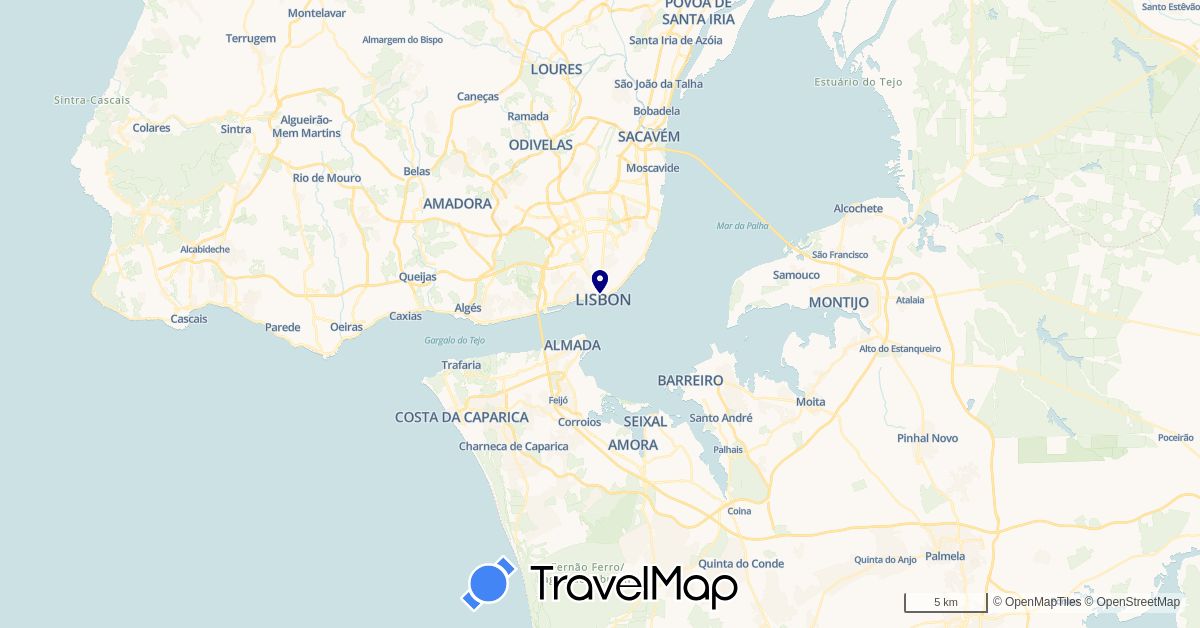 TravelMap itinerary: driving in Portugal (Europe)