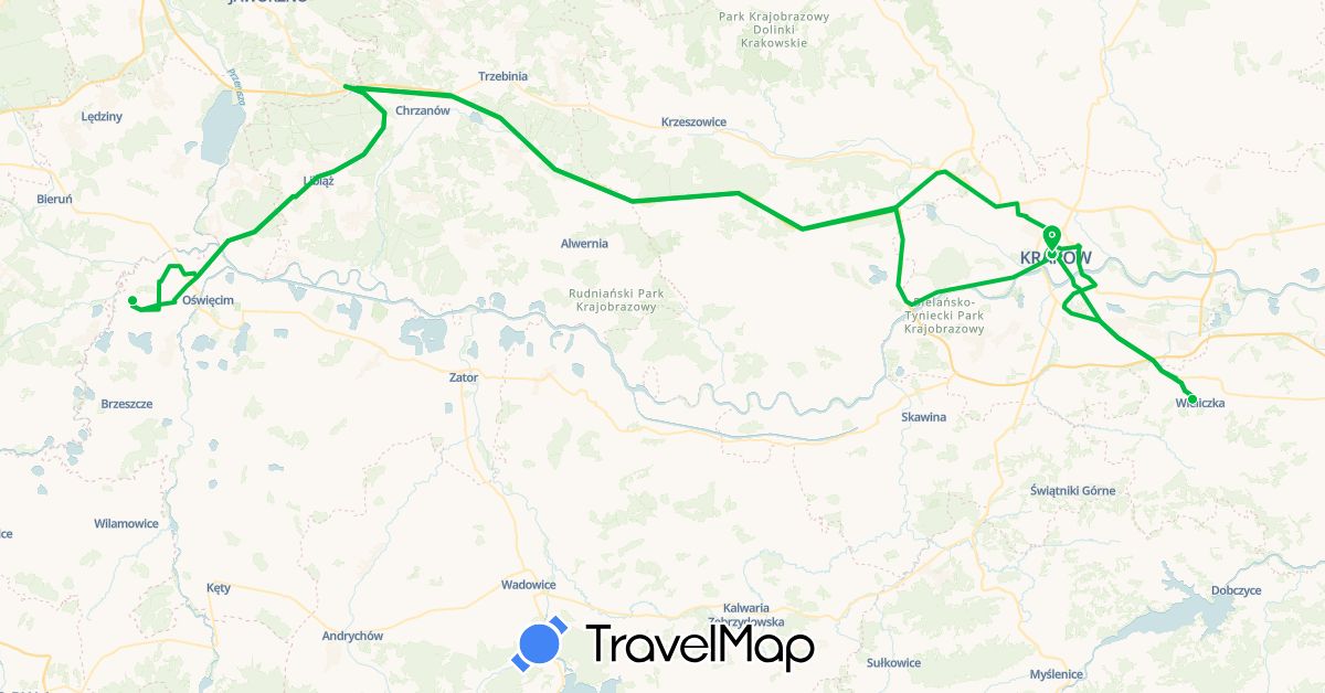 TravelMap itinerary: driving, bus in Poland (Europe)