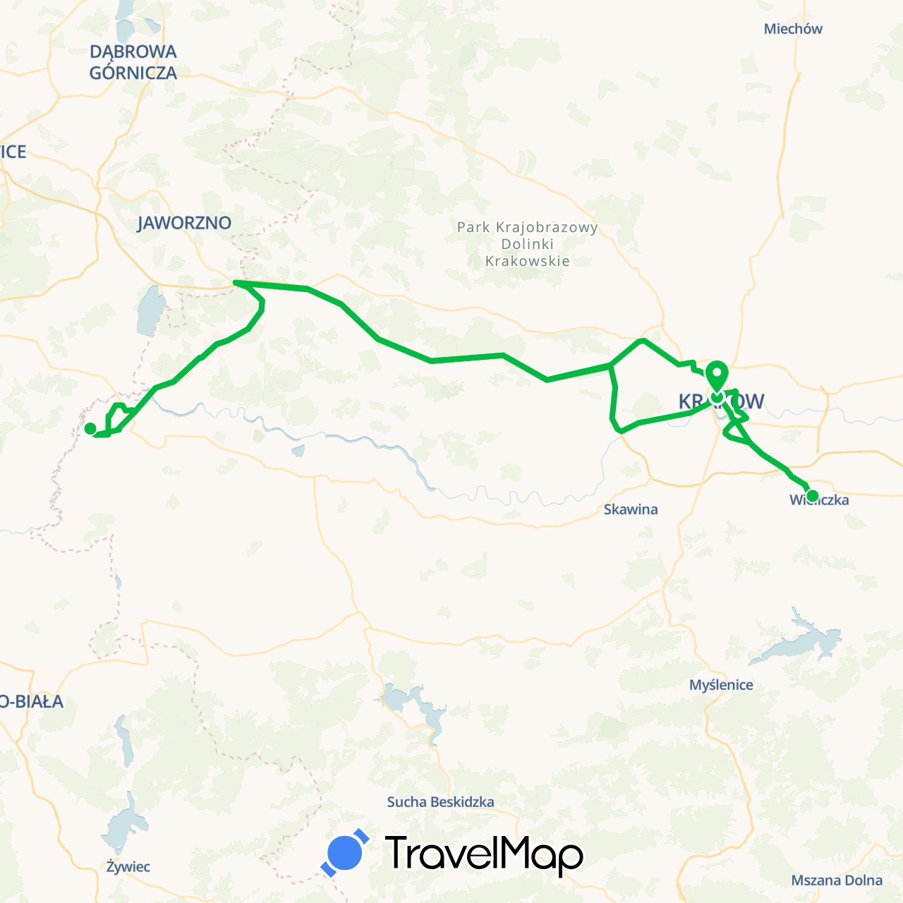 TravelMap itinerary: driving, bus in Poland (Europe)