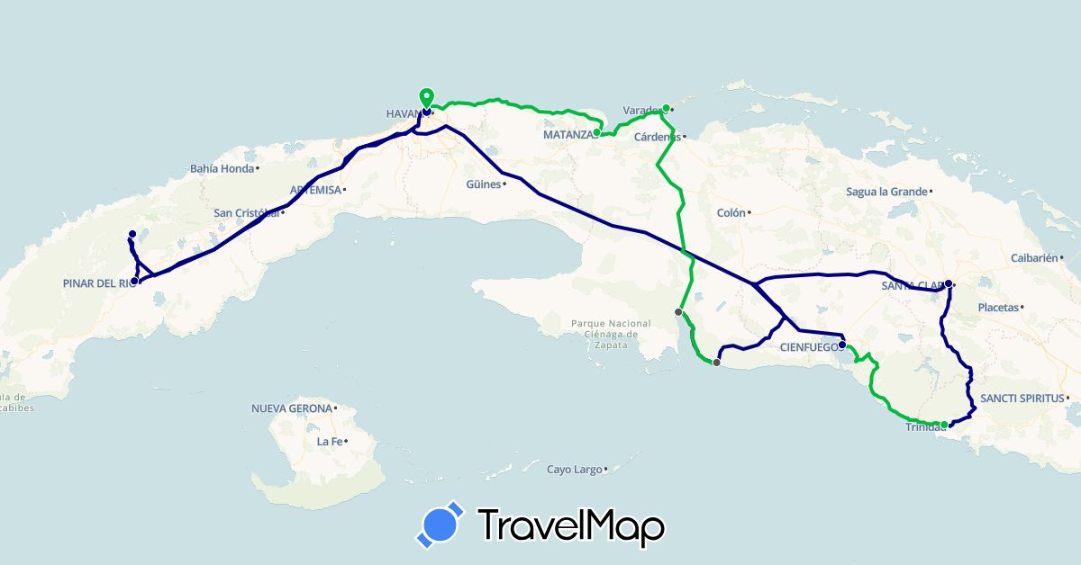 TravelMap itinerary: driving, bus, motorbike in Cuba (North America)