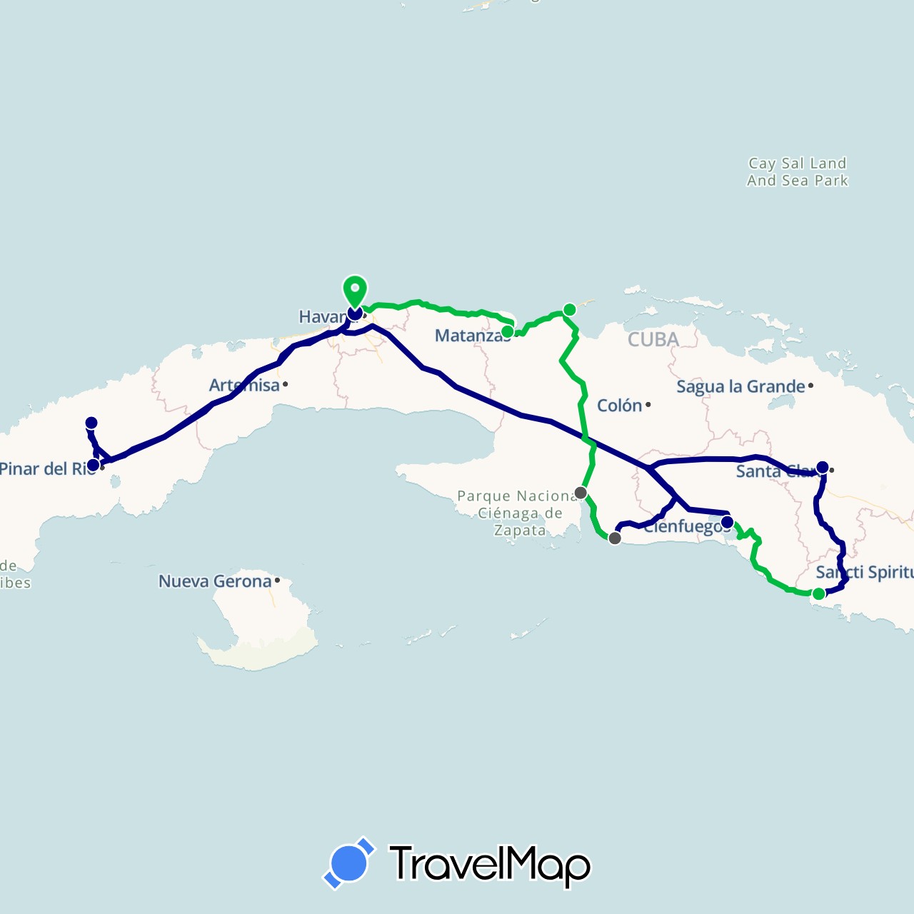 TravelMap itinerary: driving, bus, motorbike in Cuba (North America)