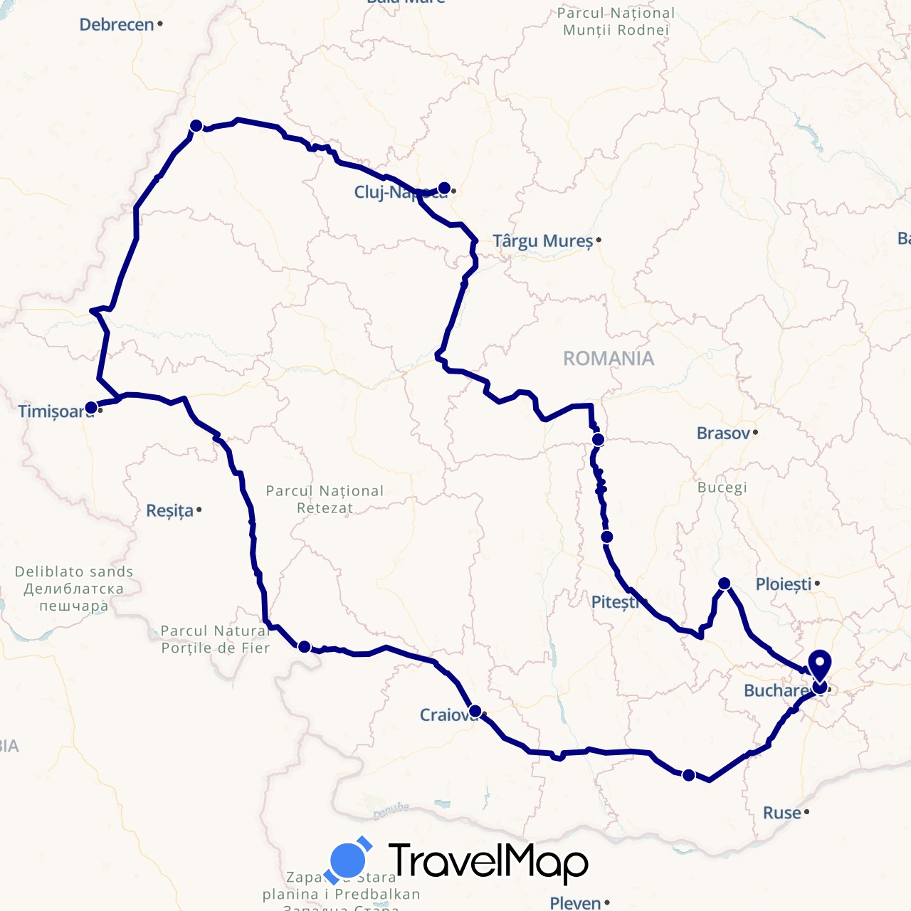 TravelMap itinerary: driving in Romania (Europe)
