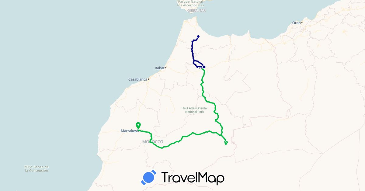 TravelMap itinerary: driving, bus in Morocco (Africa)