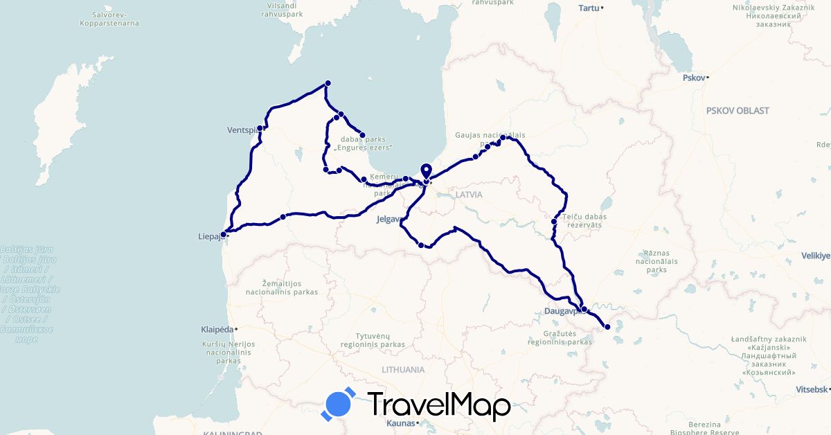 TravelMap itinerary: driving in Latvia (Europe)