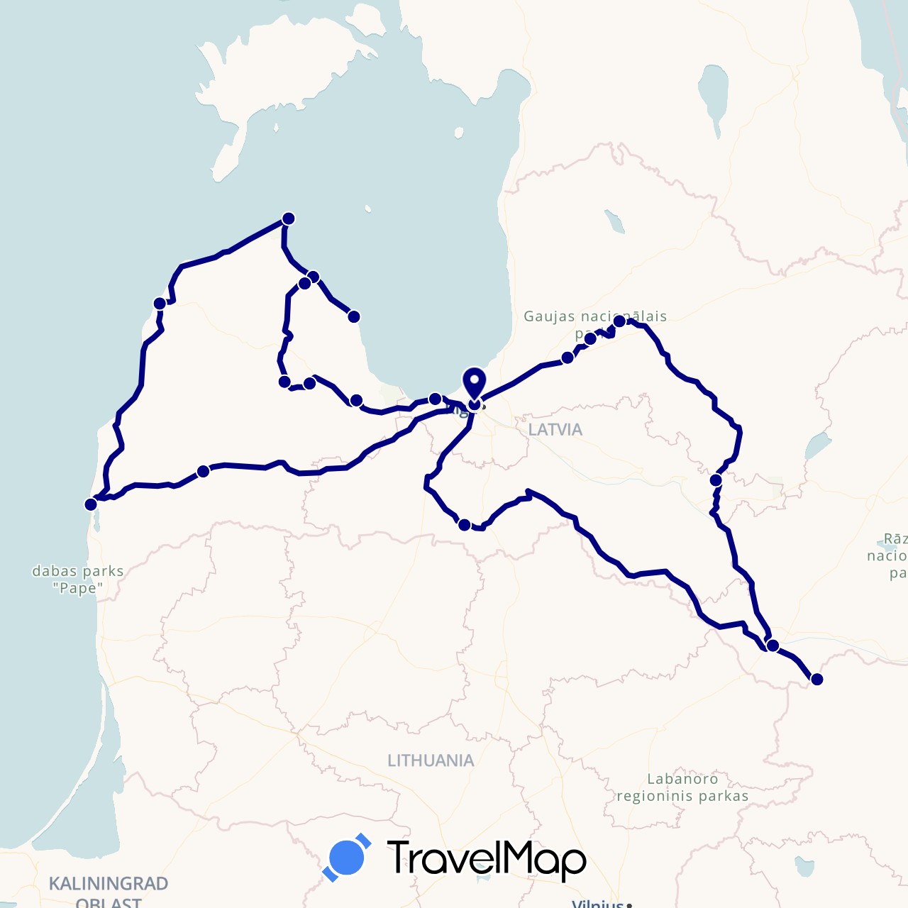 TravelMap itinerary: driving in Latvia (Europe)