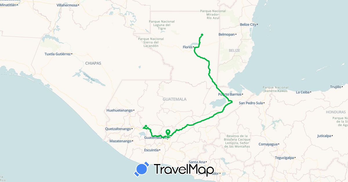 TravelMap itinerary: driving, bus in Guatemala (North America)