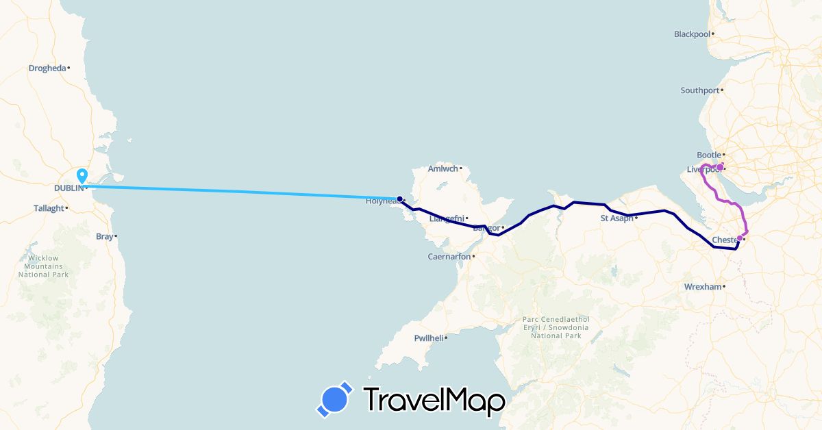 TravelMap itinerary: driving, train, boat in United Kingdom, Ireland (Europe)