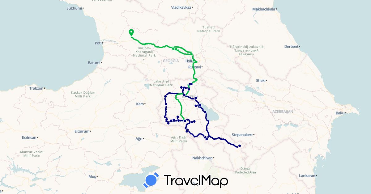 TravelMap itinerary: driving, bus in Armenia, Georgia (Asia)