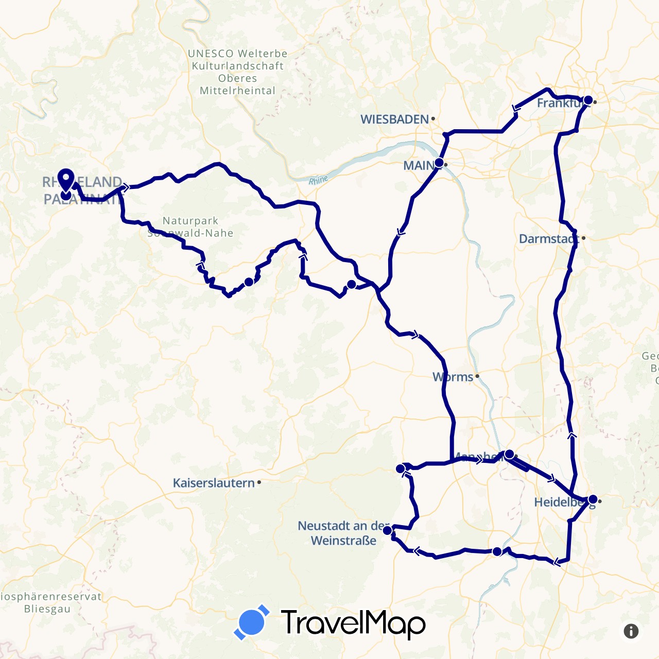 TravelMap itinerary: driving in Germany (Europe)