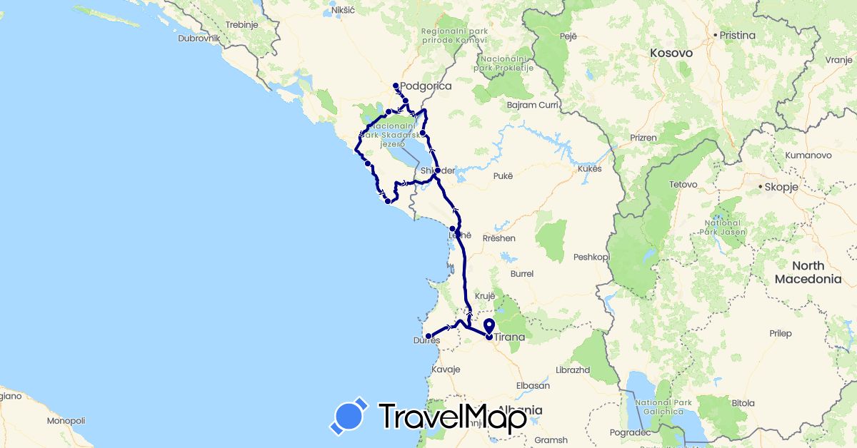 TravelMap itinerary: driving in Albania, Montenegro (Europe)