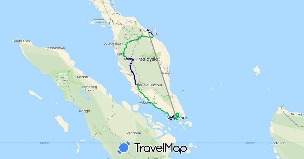TravelMap itinerary: driving, bus, plane, hiking, boat in Malaysia, Singapore (Asia)