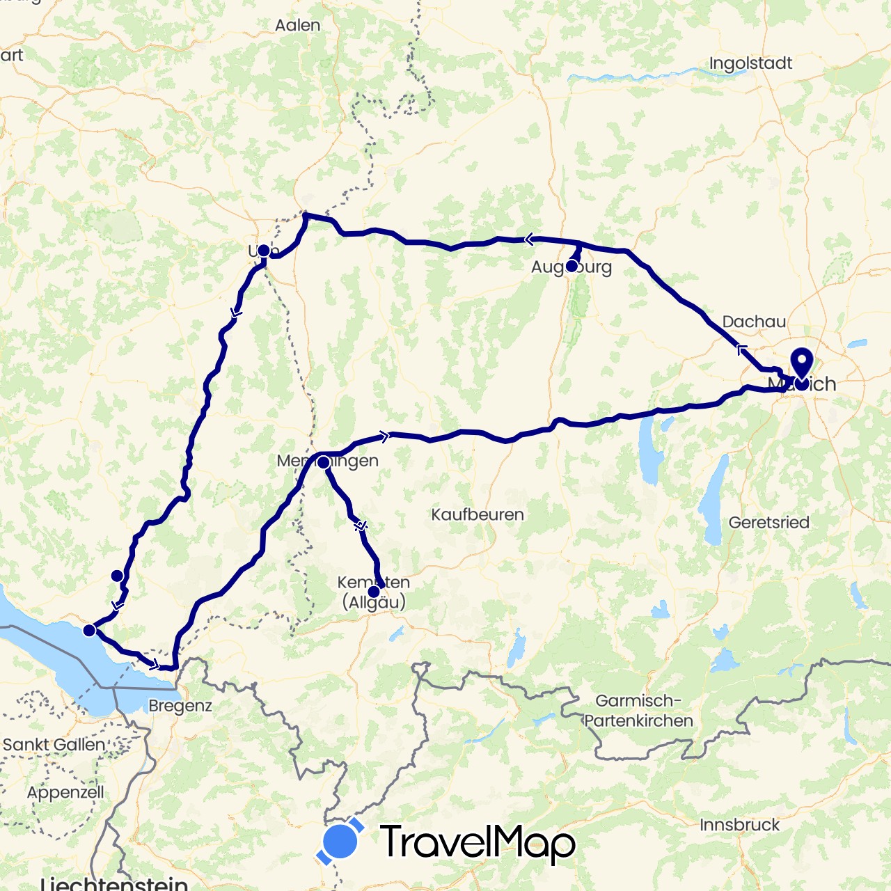 TravelMap itinerary: driving in Germany (Europe)