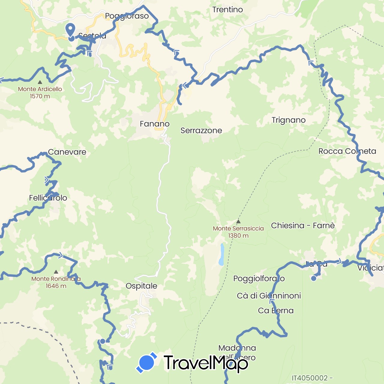 TravelMap itinerary: driving, cycling in Italy (Europe)